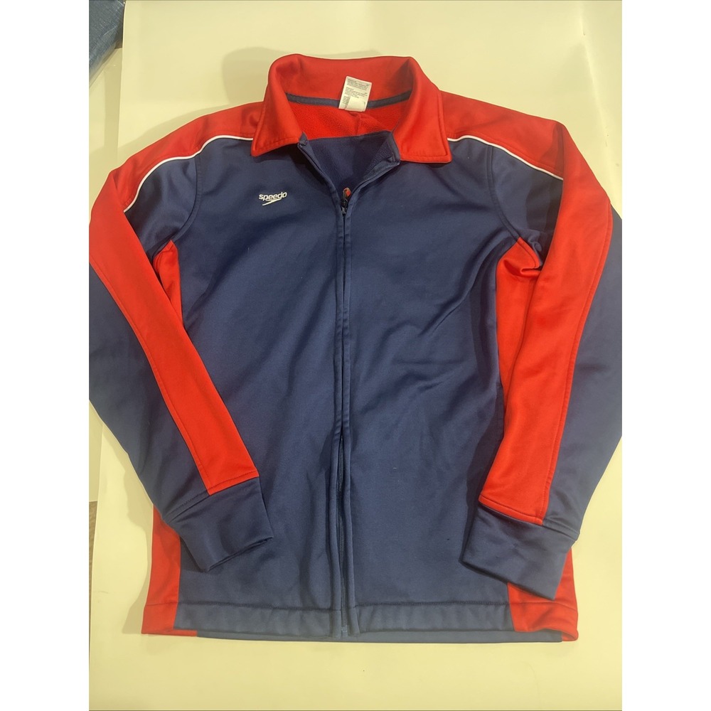 Speedo Streamline Warm-Up Jacket Women's XS Blue & Red With Folding Collar